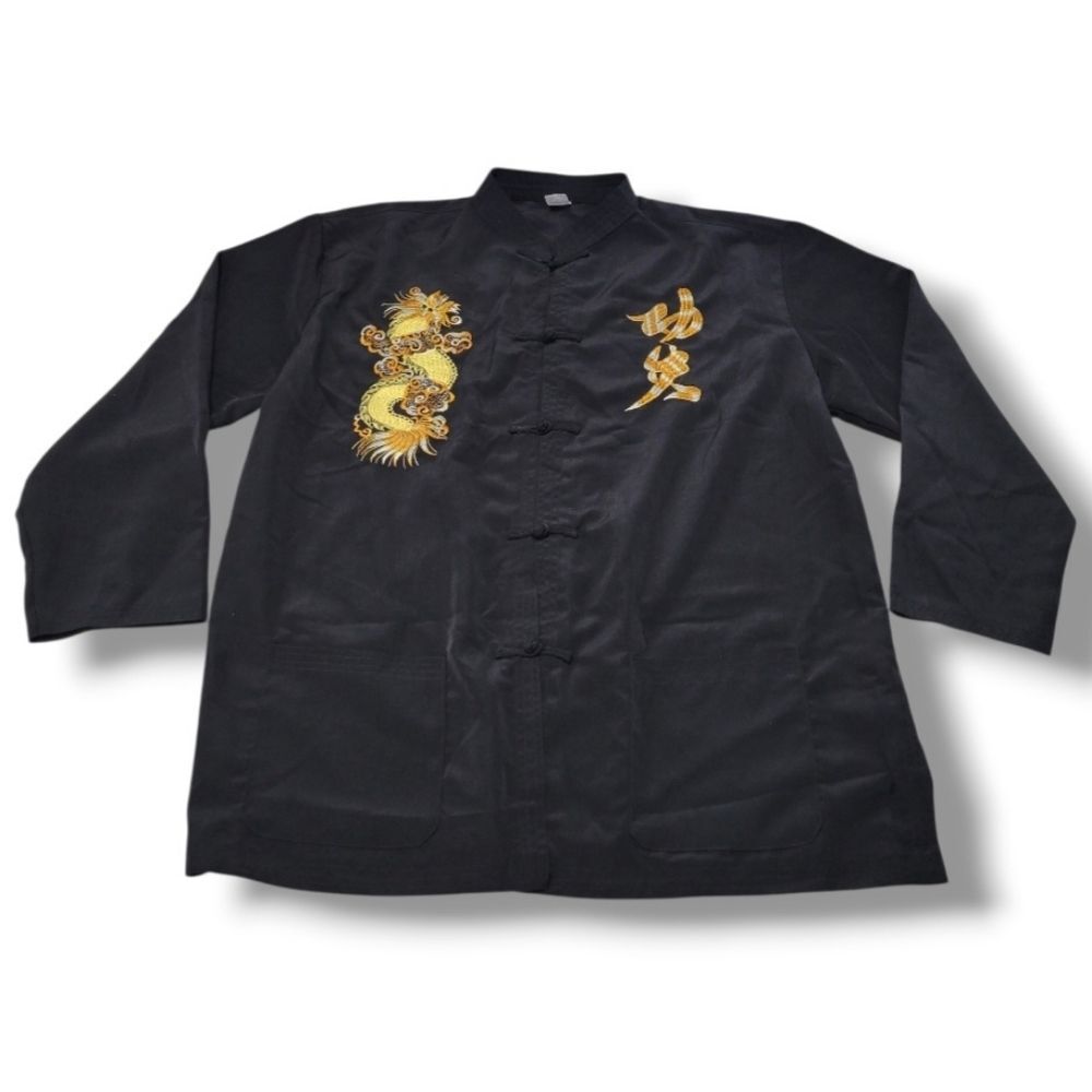 Traditional Chinese Jacket Size XXL Kung Fu Jacket Frog Button Shirt Embroidered